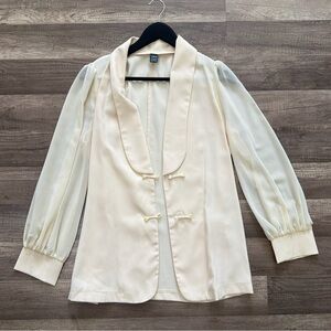 Chic Cream Blazer with Sheer Sleeves
